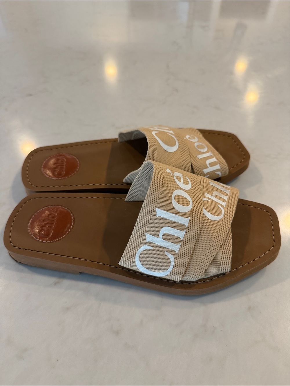 Chloé Beige Logo Slide Sandals - Picture 4 of 9
